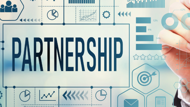 Partnership word, icons and charts